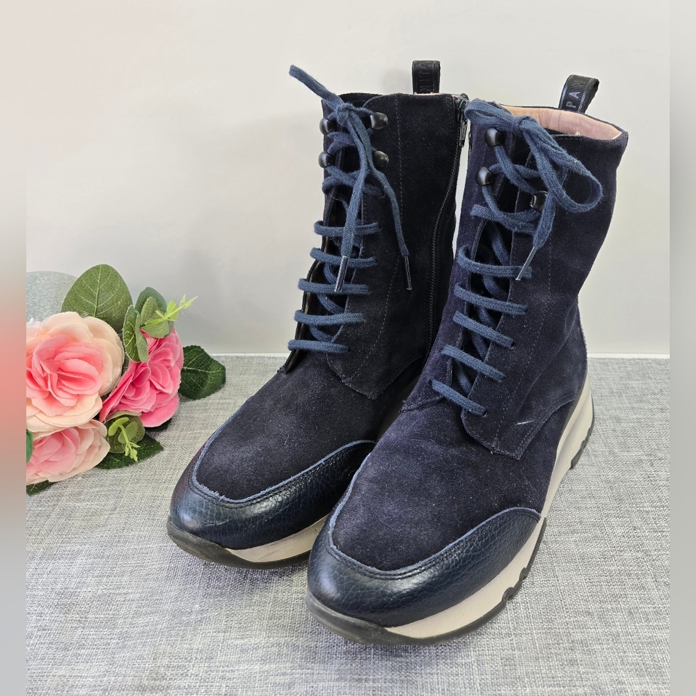 Hispanitas Women's Leather/ Suede Sport Ankle‎ Boot Size 38 US 7.5 Navy Blue